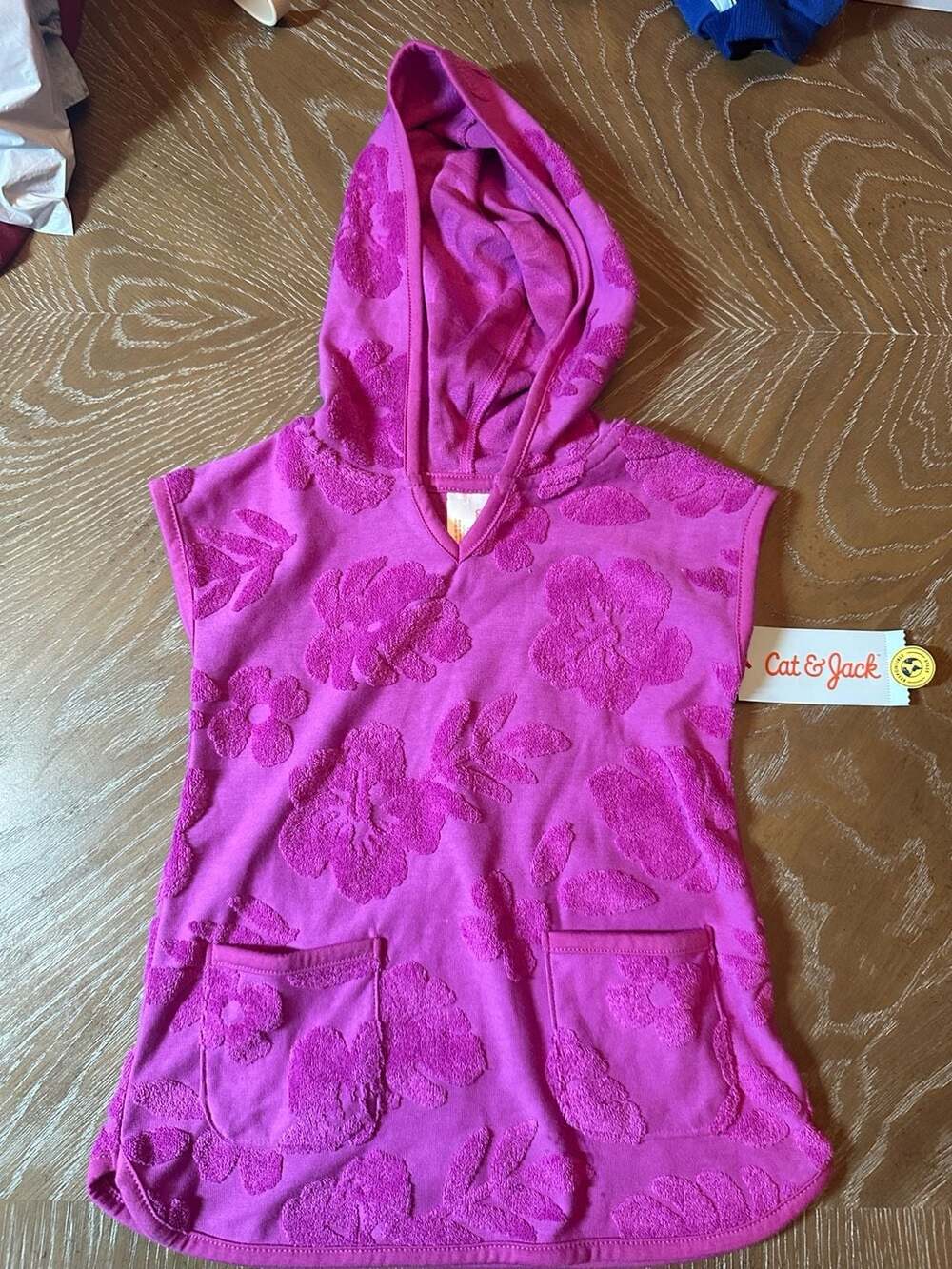 Cat & Jack Terry Cloth Hooded Swim Cover Up Size 18M Pink Floral